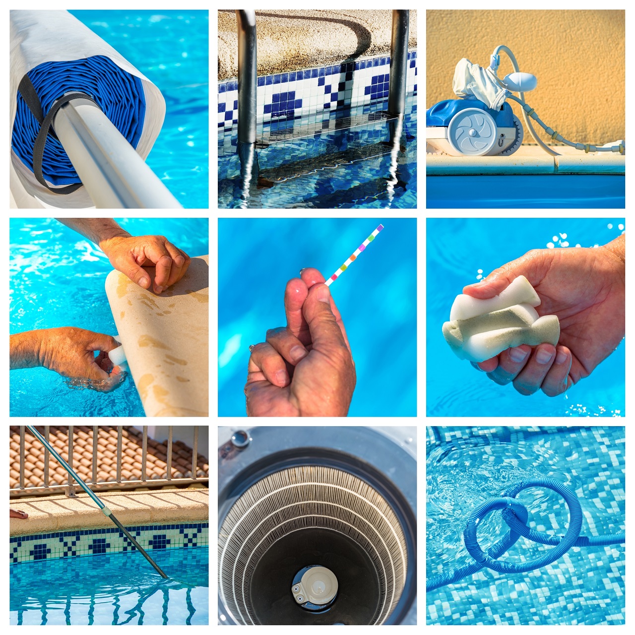 mantinimiento collage de una piscina privada - cobertor de verano