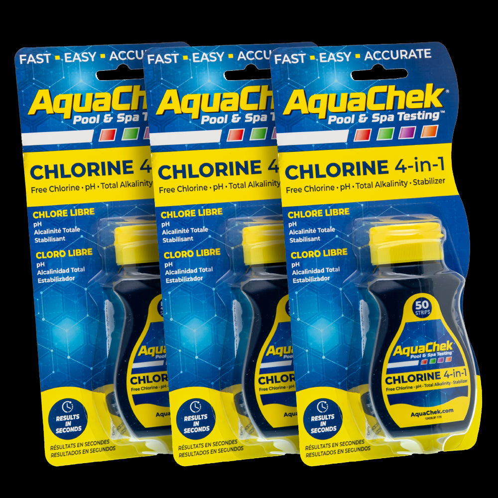 Pack 3 Tiras analíticas Aquachek Amarillo para cloro, pH, alcalinidad y ácido cianúrico.
