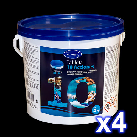 Pack 4 cubos Cloro 10 acciones, tabletas 200 grs. 5 Kgs. Tamar