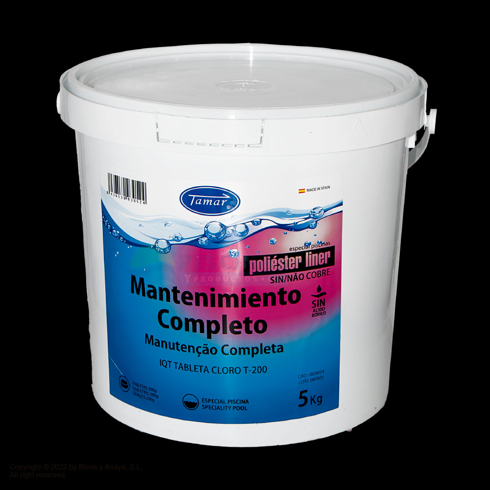 Cloro tabletas mantenimiento completo, Poliéster/Liner. Tamar. 5 Kg.