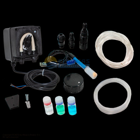 Kit módulo pH AQR-FLO. Sonda, dosificadora y accesorios. Hayward.
