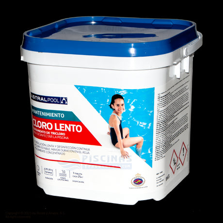 Cloro lento tabletas 250 g Astralpool. 5 kg.