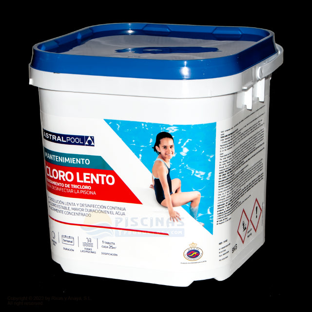 Cloro lento tabletas 250 g Astralpool. 5 kg.