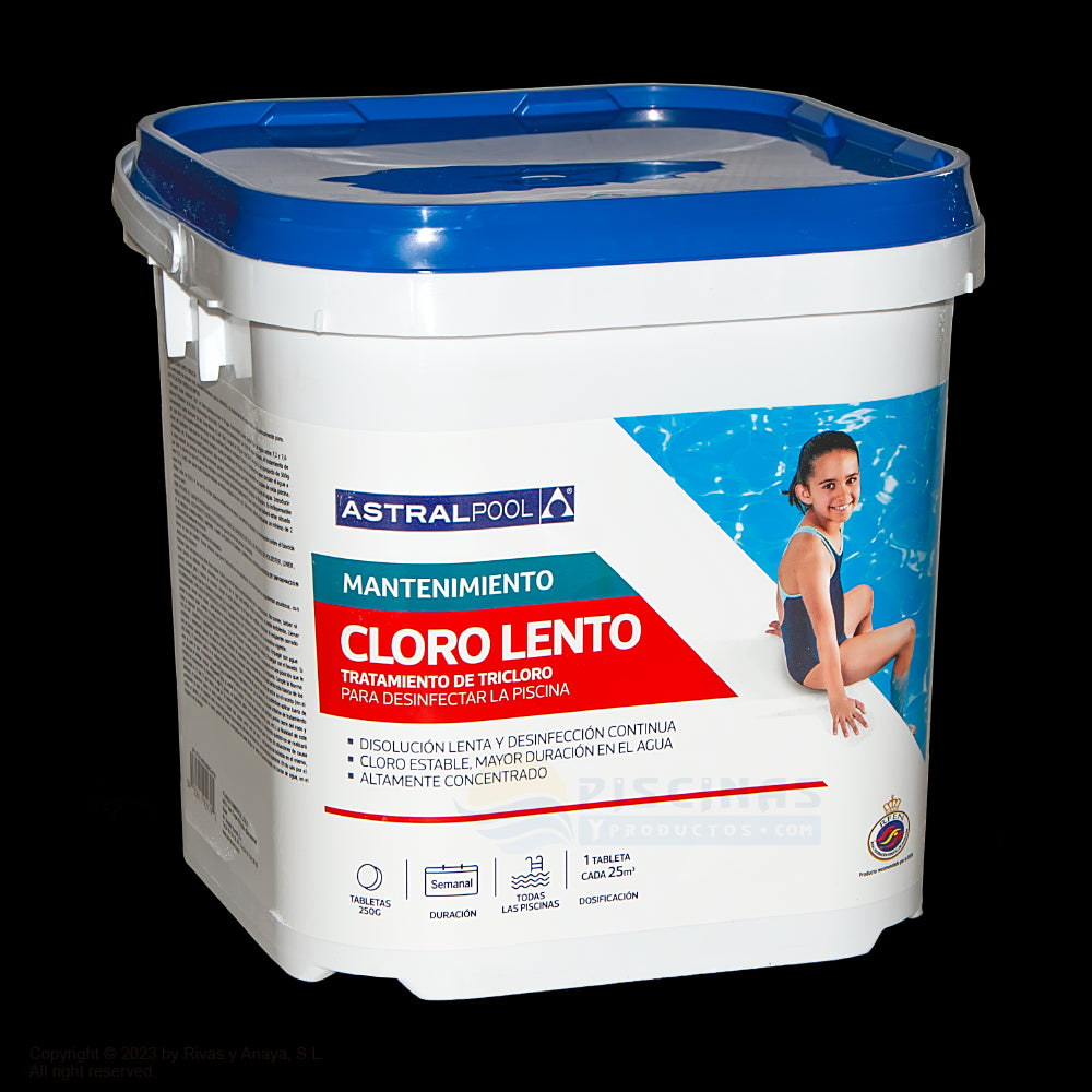 Cloro lento tabletas 250 g Astralpool. 5 kg.
