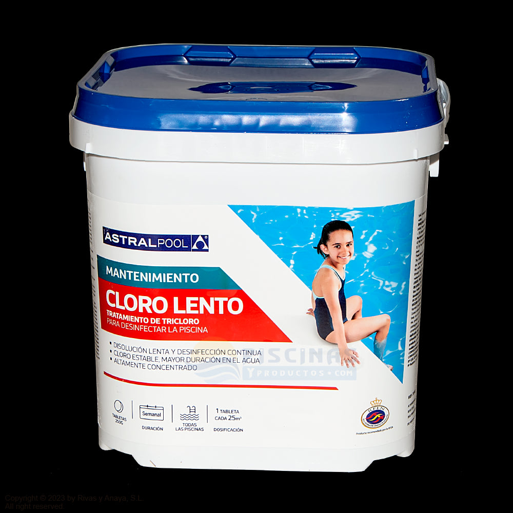 Cloro lento tabletas 250 g Astralpool. 5 kg.