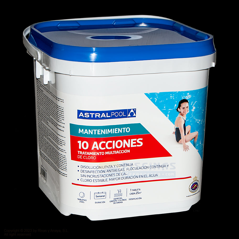 Cloro AstralPool Multi Action 10 Plus, tabletas 250 g. 5 Kg.
