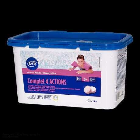 Cloro 4 acciones pastillas 250 gr especial liner sin cobre. GRE 76039.