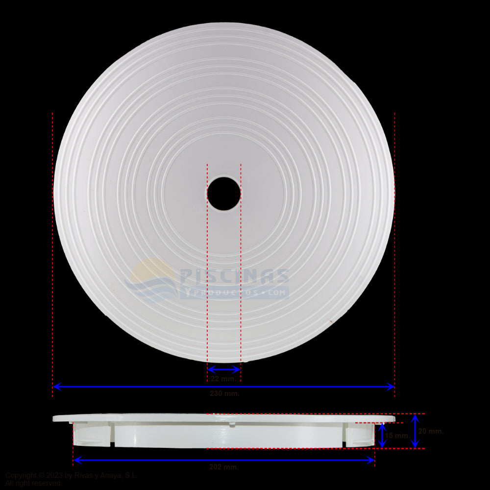 Tapa redonda 230 mm. para skimmer Coral.