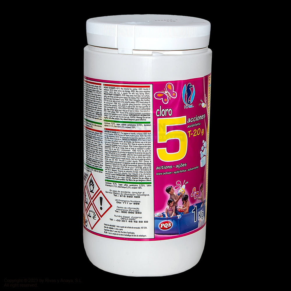 Cloro 5 acciones, pastillas 20 g. 1 Kg. PQS Hipool