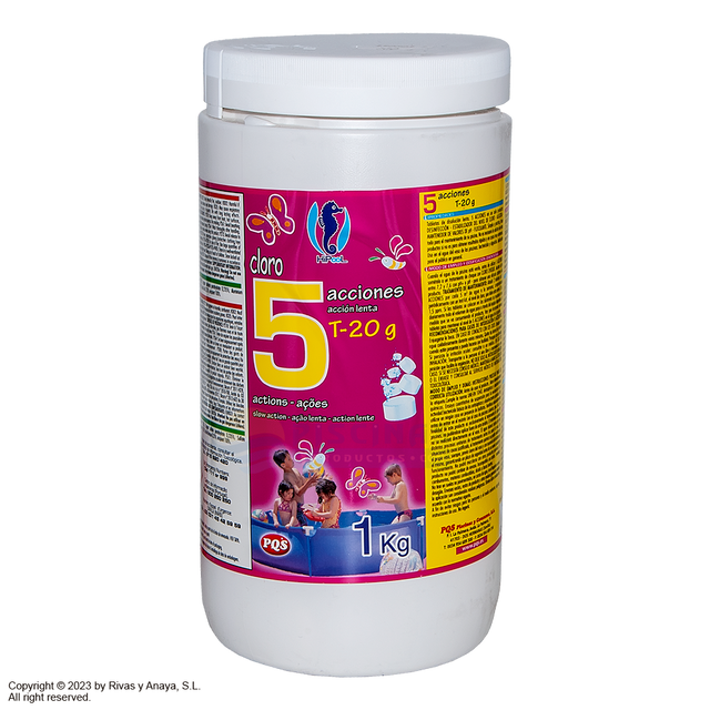 Cloro 5 acciones, pastillas 20 g. 1 Kg. PQS Hipool