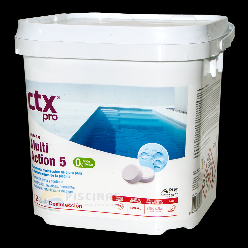 Cloro Multiaction 5, tabletas 250g. Especial liner, sin ácido bórico, 5 kg. CTX-342.0