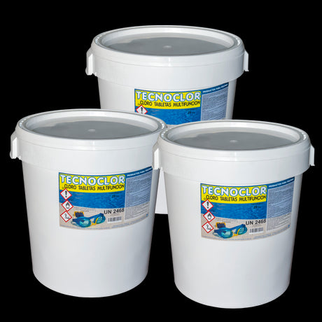 Pack 3 cubos cloro multifuncion 5 acciones en tabletas, 25 kg. Tecnoclor
