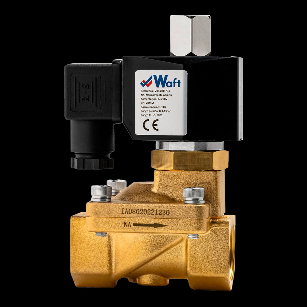 Electroválvula 2 vías Waft normalmente abierta NA Ø 3/4" 220V AC 13 bar