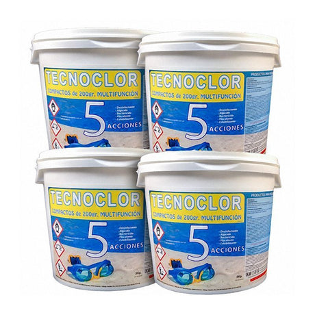 Pack de 4 cubos de cloro de cinco acciones 5 Kg en tabletas c/u