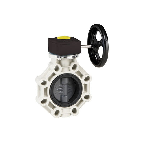 Válvula de mariposa serie industrial PVC de Ø 63 - 75 con eje en acero inoxidable EPDM con reductor de Cepex