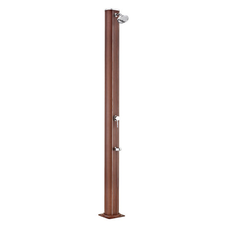 Ducha solar redonda Gre aspecto madera con lavapies DSALR32W