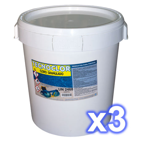 Pack 3 cubos de cloro en grano, 30 Kgs. Tecnoclor