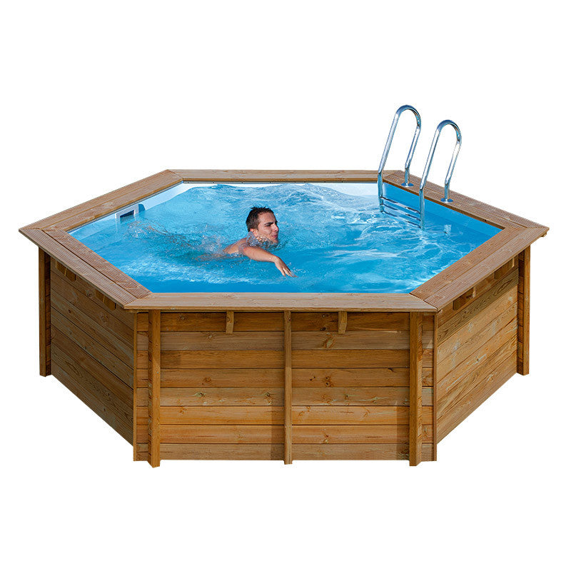 Piscina exagonal de madera Gre Sunbay Vanille 2. Ø 400x119 cm.