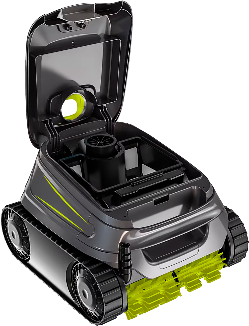 Robot limpiafondos Zodiac CNX 1020 WR000488 con tapa abierta y acceso superior al filtro